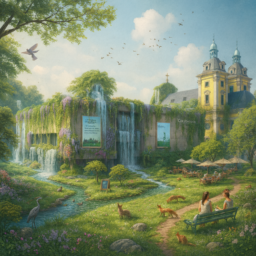 Eine blühende Kunsthalle, überzogen mit Natur, Blumen, Bäumen und Wasserläufen. Der Grabbeplatz ist autofrei, voller grüner Natur, Teiche und Tiere. Die Atmosphäre ist gemütlich, mit kleinen Cafés am Wasser, vielen Pflanzen und einer fröhlichen, entspannten Stimmung – ein echter Happy Place mitten in der Stadt.